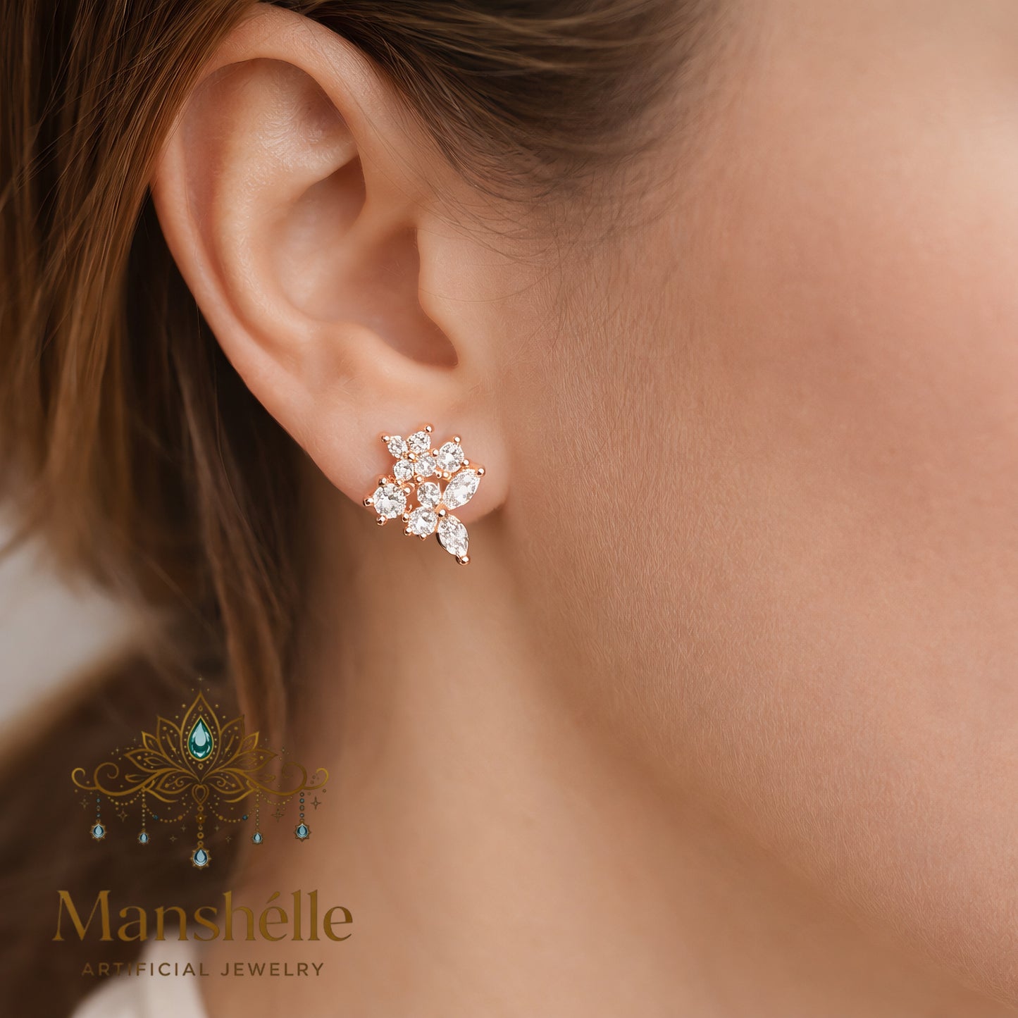 Manshélle - Rose Blossom Crystal Stud Earrings