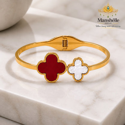 Manshélle Ruby Pearl Clover Bangle Bracelet