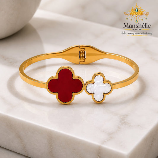 Manshélle Ruby Pearl Clover Bangle Bracelet