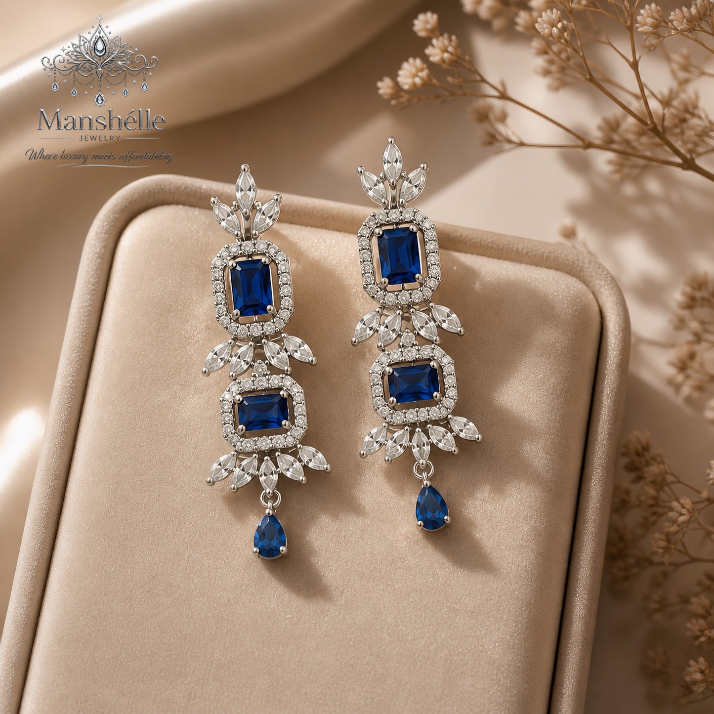 Manshélle Royale Sapphire American Diamond Jewelry Set