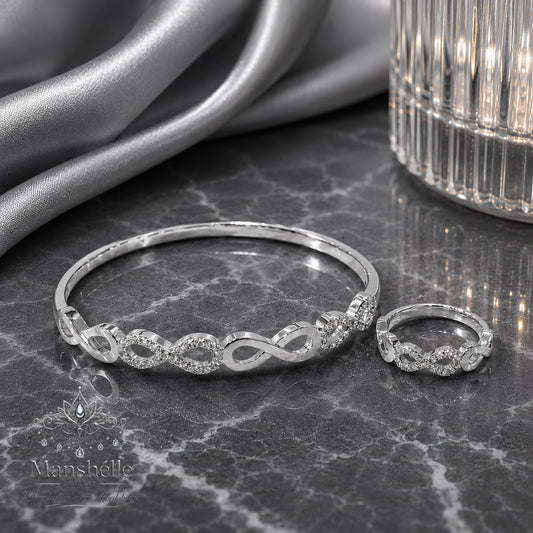 Manshélle Silver Infinity Luxe Bangle & Ring Set