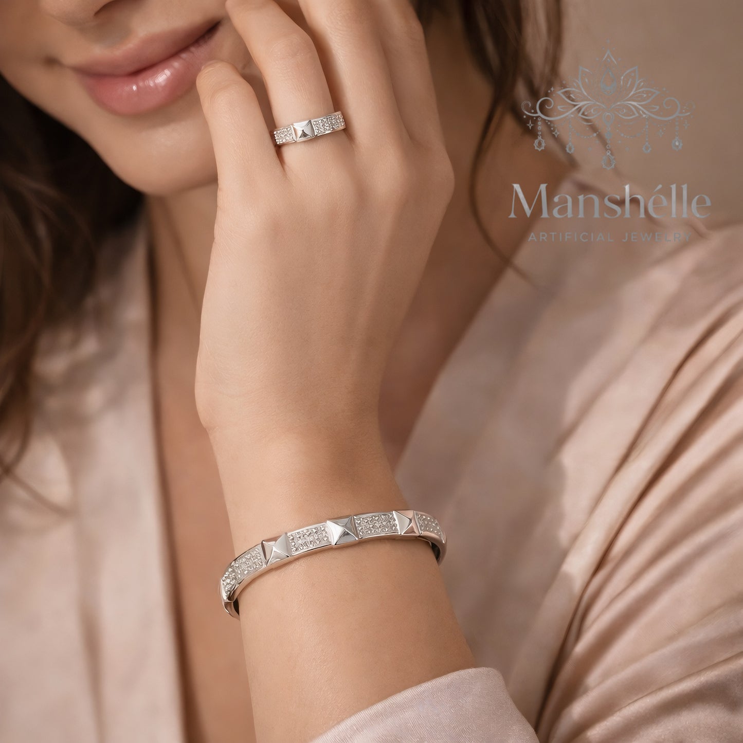 Manshélle - Platinum Edge Bangle & Ring Set