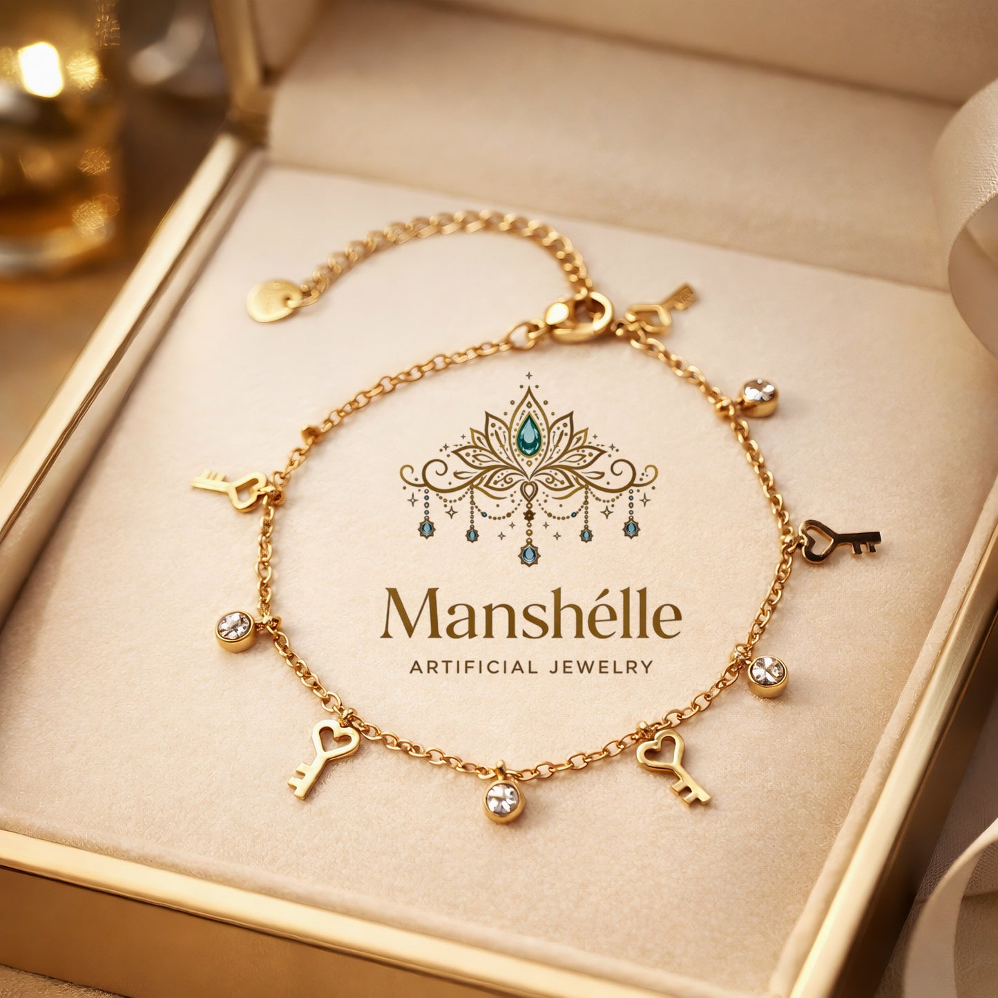 Manshélle - Golden Key Charm Bracelet