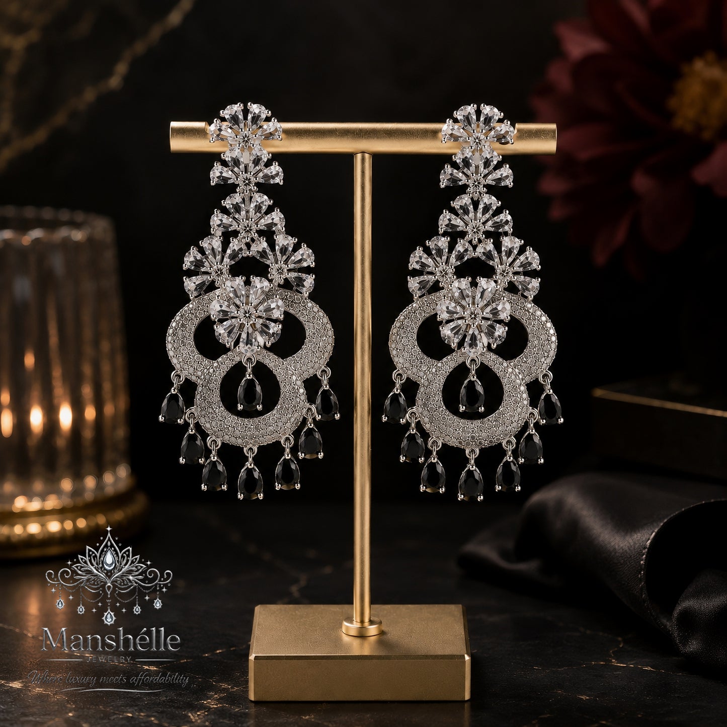 Midnight Royale Crystal Chandelier Earrings