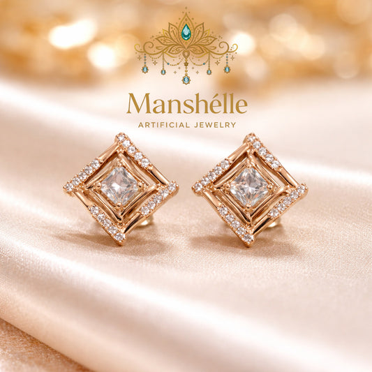 Manshélle - Geometric Crystal Stud Earrings