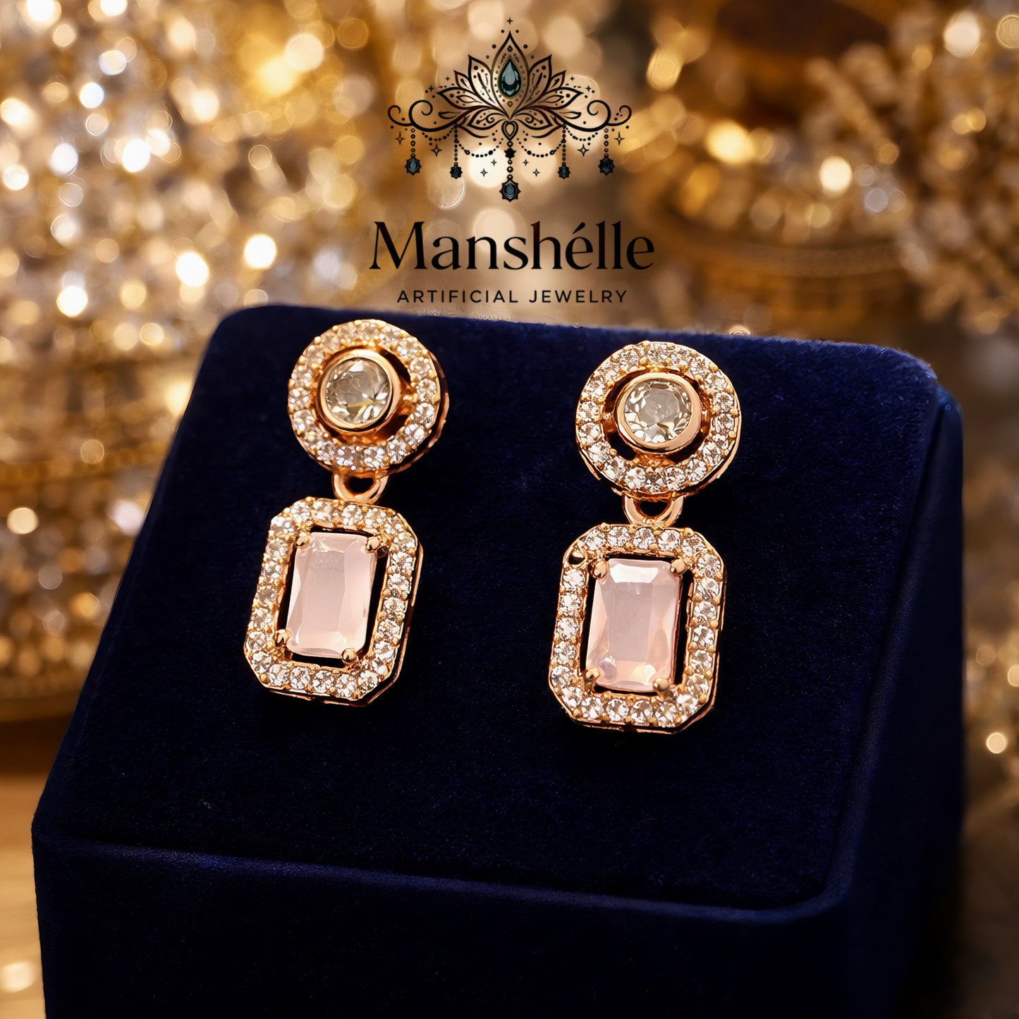 Manshélle - Blush Royale Halo Drop Earrings