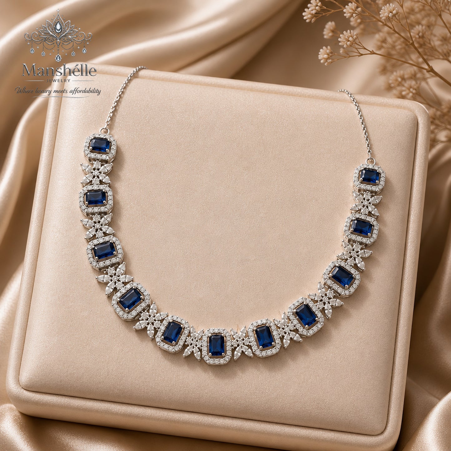 Manshélle Royale Sapphire American Diamond Jewelry Set