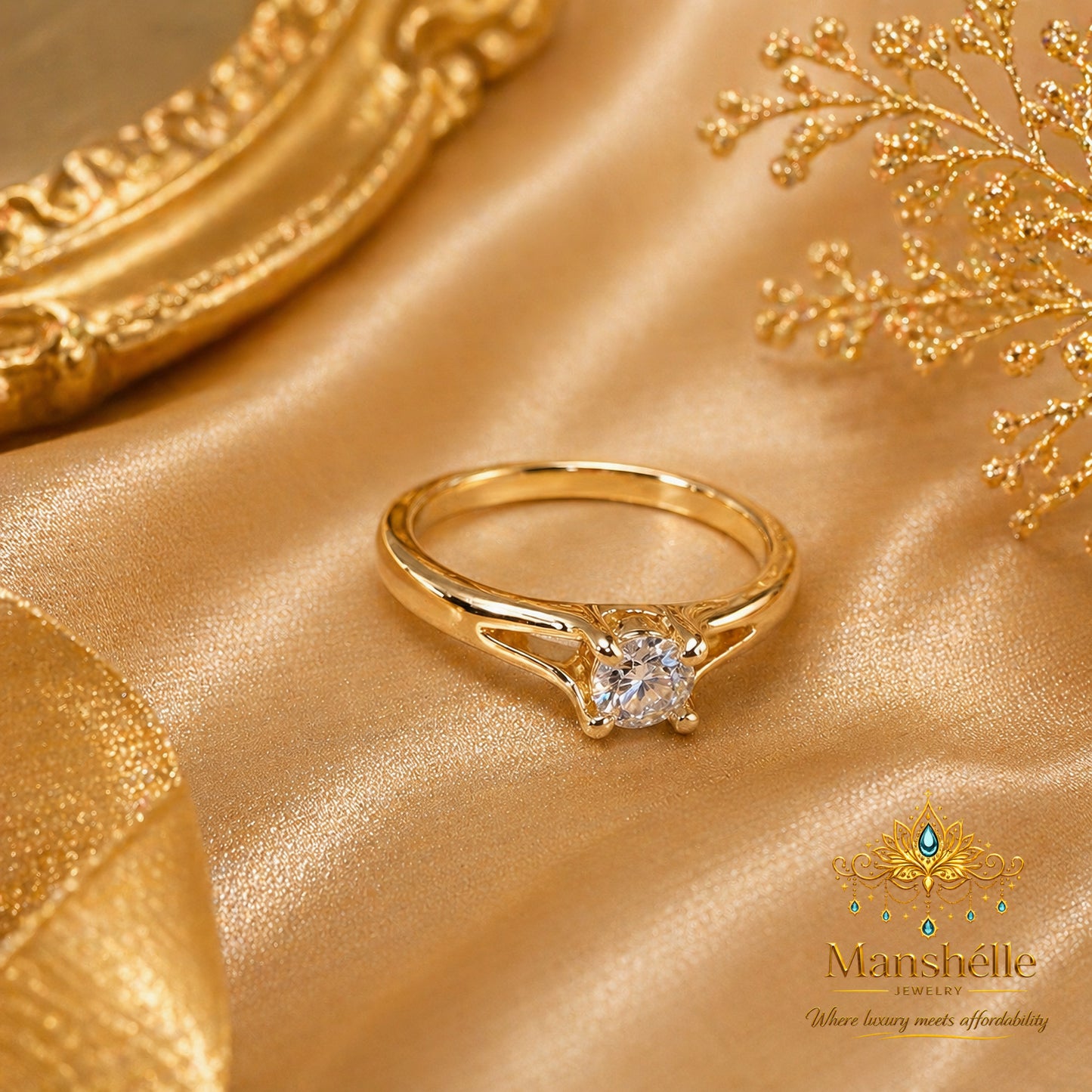 Manshélle Timeless Elegance 4MM Solitaire Ring – Minimalist Gold Cubic Zirconia Engagement Ring for Women