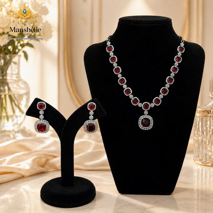 Manshélle Royale Ruby American Diamond Jewelry Set