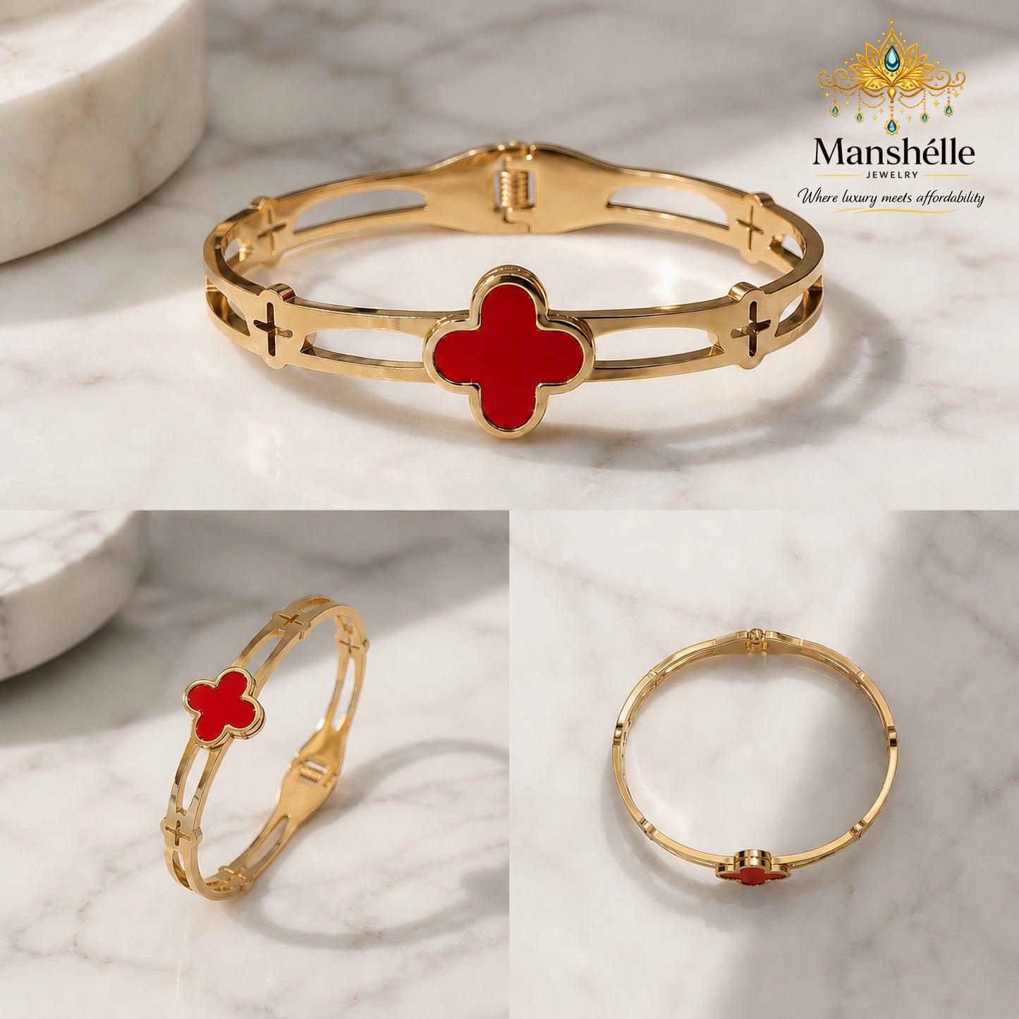 Manshélle Ruby Clover Luxe Bangle Bracelet