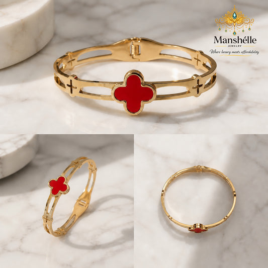 Manshélle Ruby Clover Luxe Bangle Bracelet
