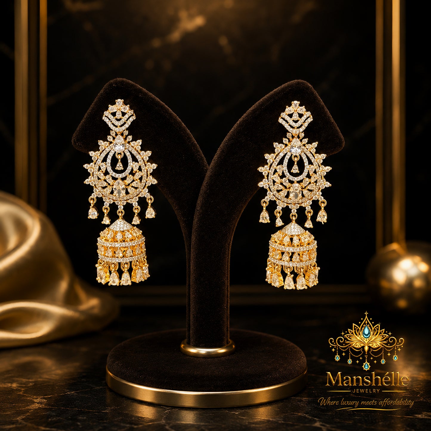 Nooré Luxe American Diamond Jhumka Earrings