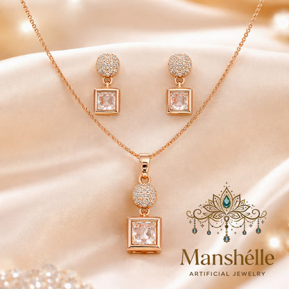 Manshélle - Aurora Square Crystal Pendant Set