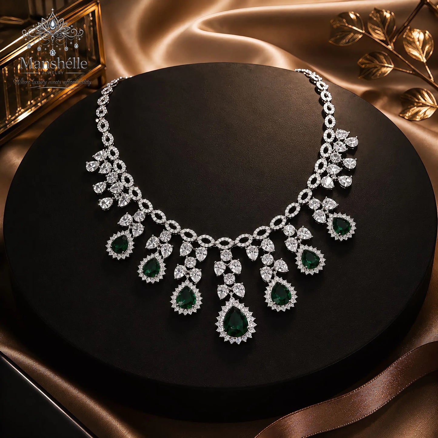 Manshélle Emerald Royale American Diamond Jewelry Set