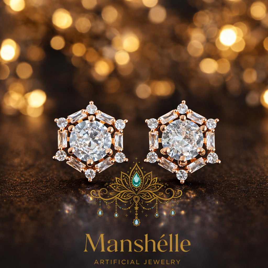 Manshélle - Celestia Hexa Spark Crystal Stud Earrings