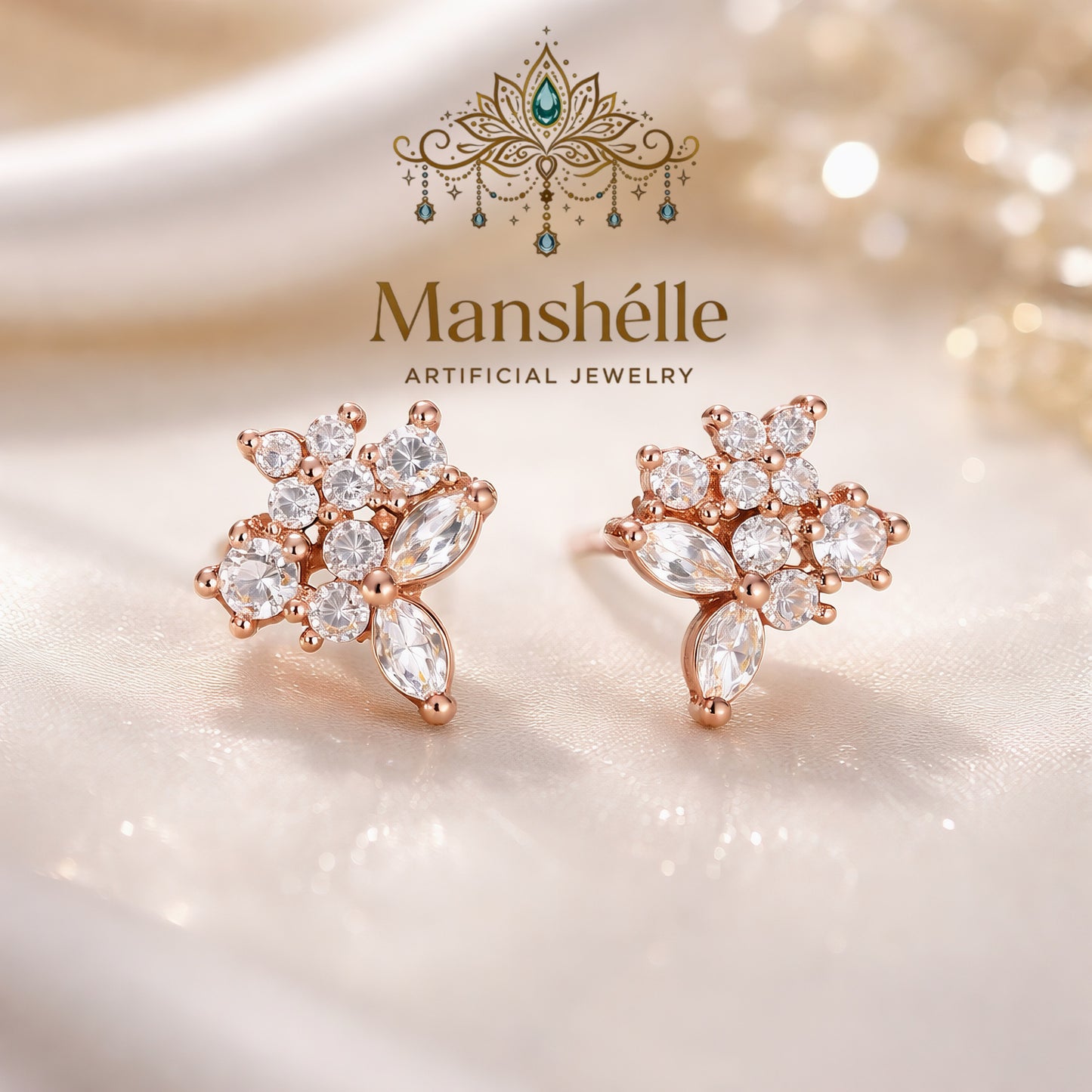 Manshélle - Rose Blossom Crystal Stud Earrings