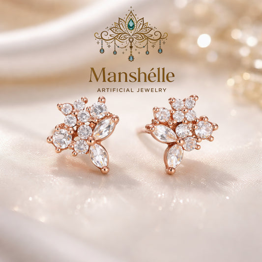 Manshélle - Rose Blossom Crystal Stud Earrings