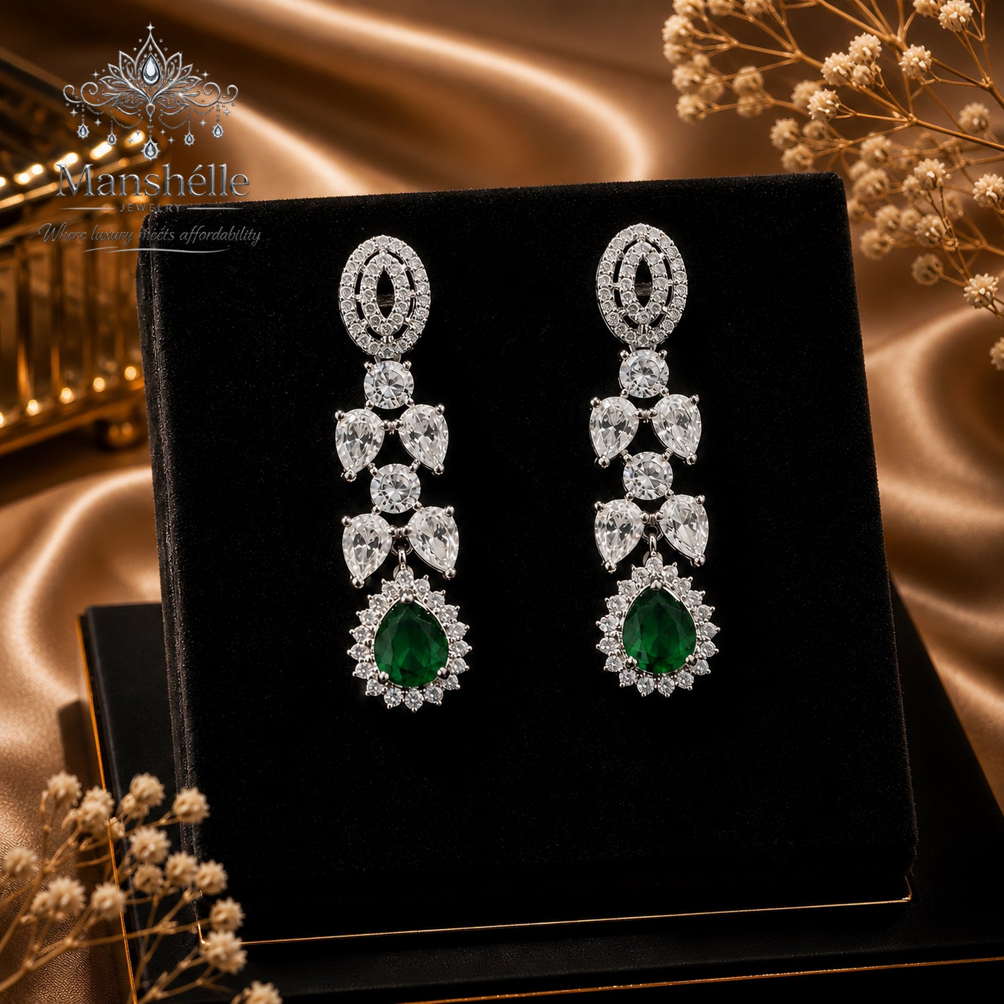 Manshélle Emerald Royale American Diamond Jewelry Set