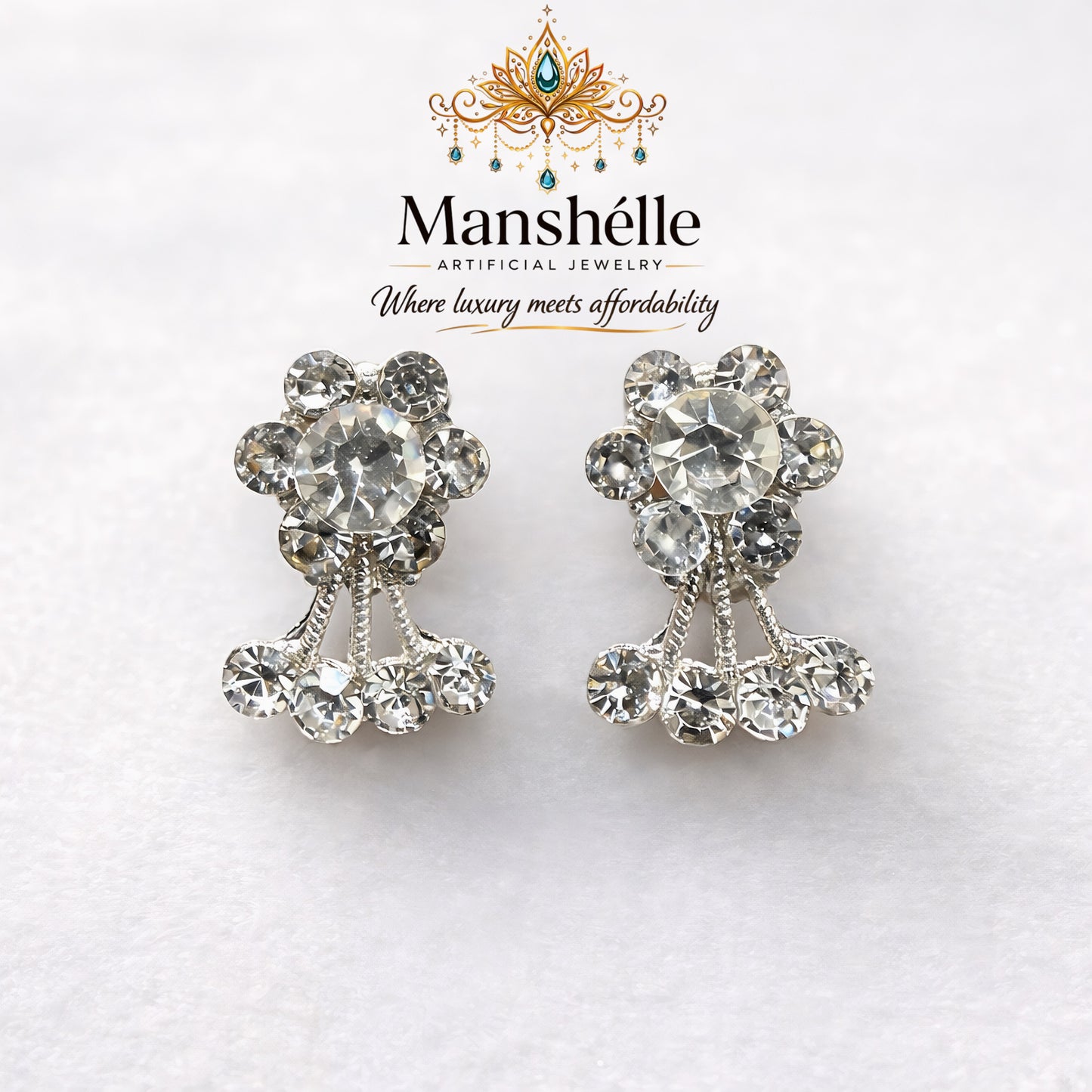 Manshélle - Crystal Cascade Bloom Drop Earrings