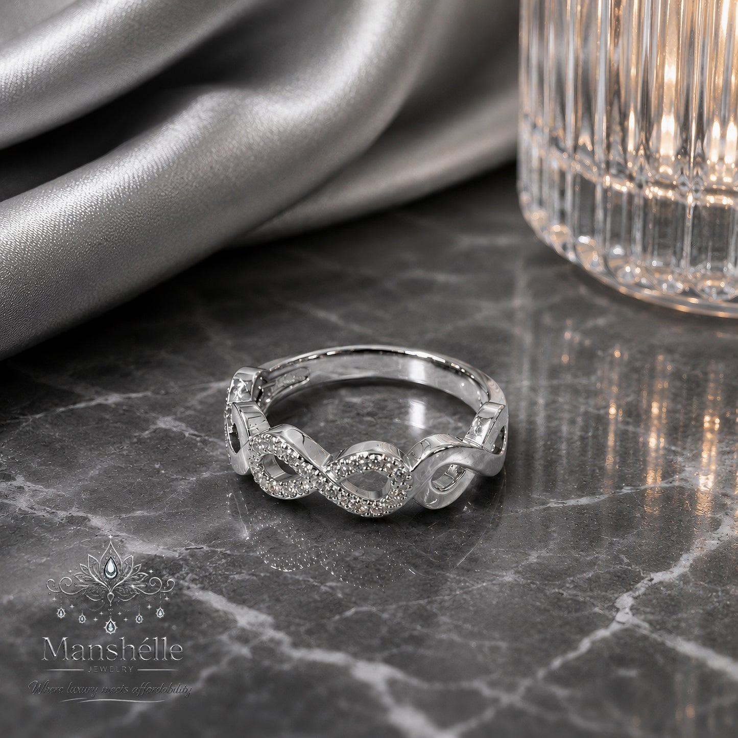 Manshélle Silver Infinity Luxe Bangle & Ring Set