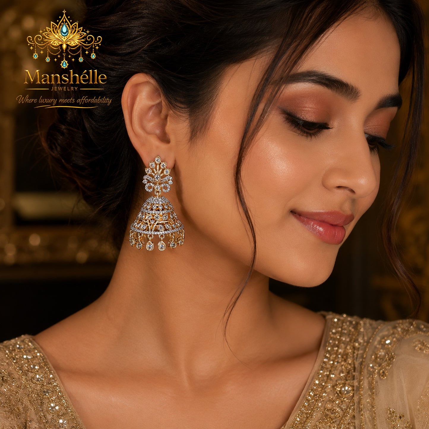 NOORÉ ROYALE CRYSTAL JHUMKA EARRINGS