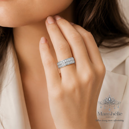 Manshélle Celestia Silver Crystal Dual Band Ring