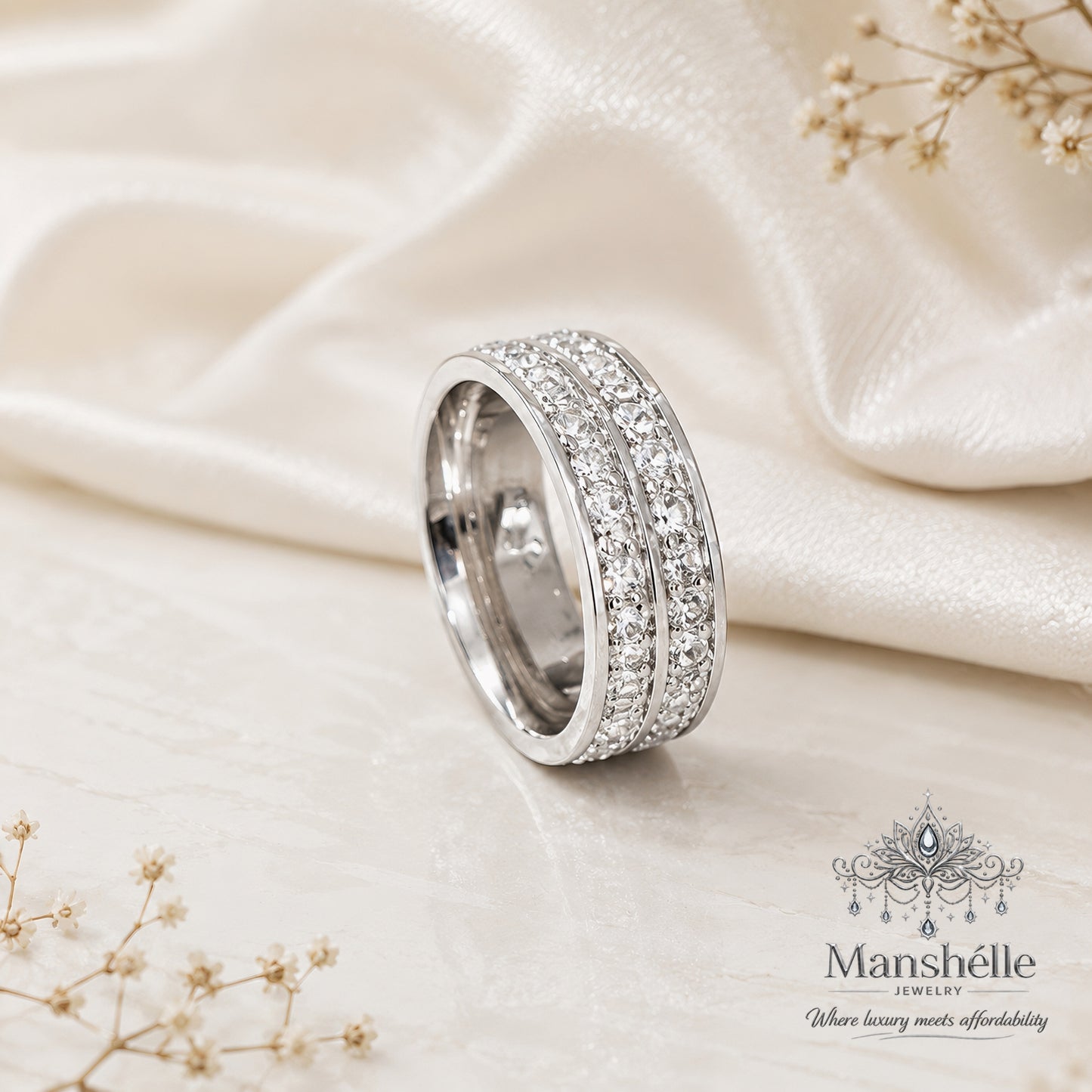 Manshélle Celestia Silver Crystal Dual Band Ring