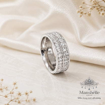 Manshélle Celestia Silver Crystal Dual Band Ring