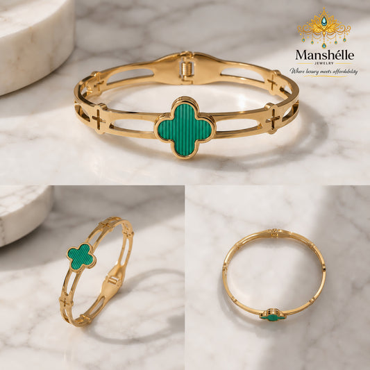 Manshélle Emerald Clover Luxe Bangle Bracelet