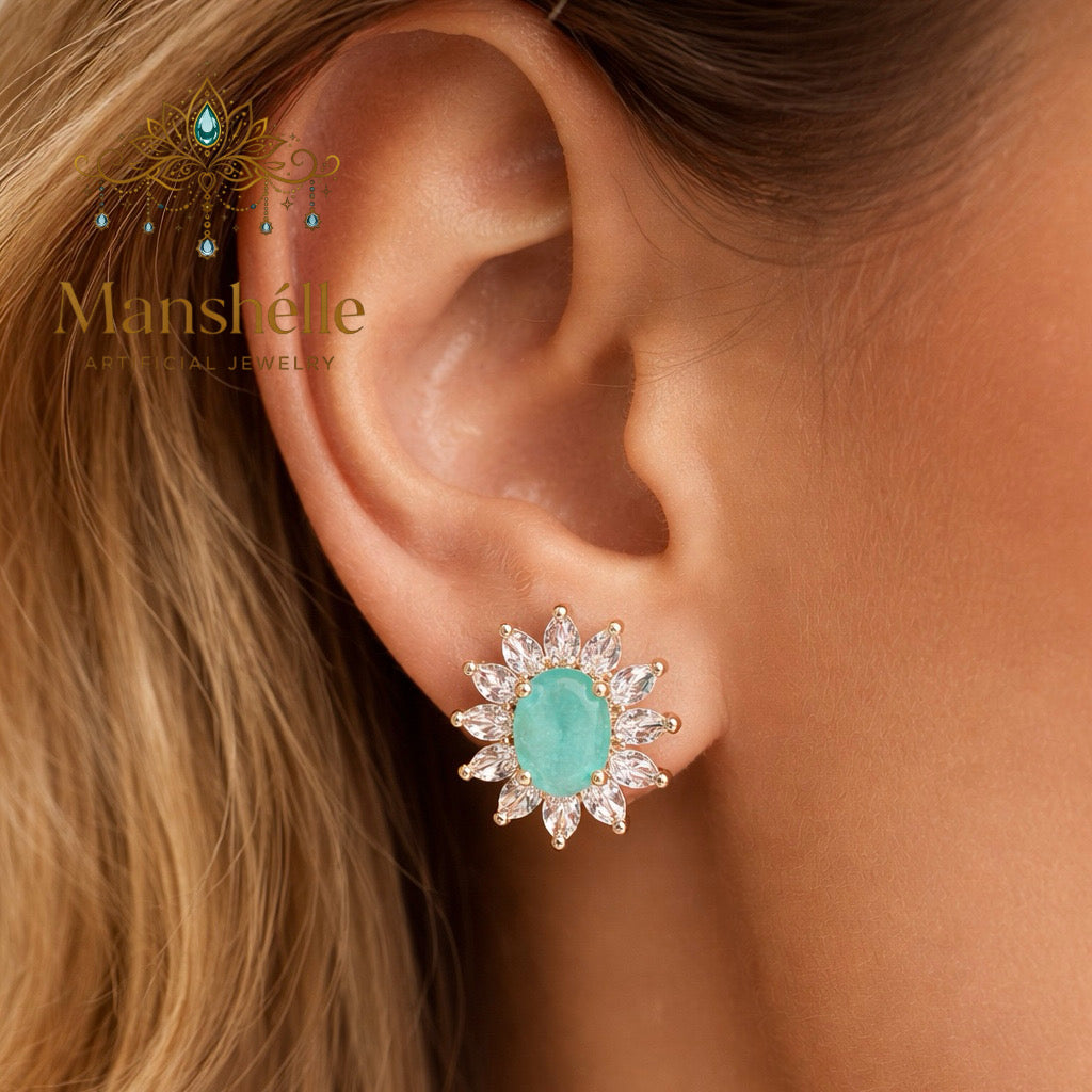 Manshélle - Azure Bloom Crystal Halo Earrings
