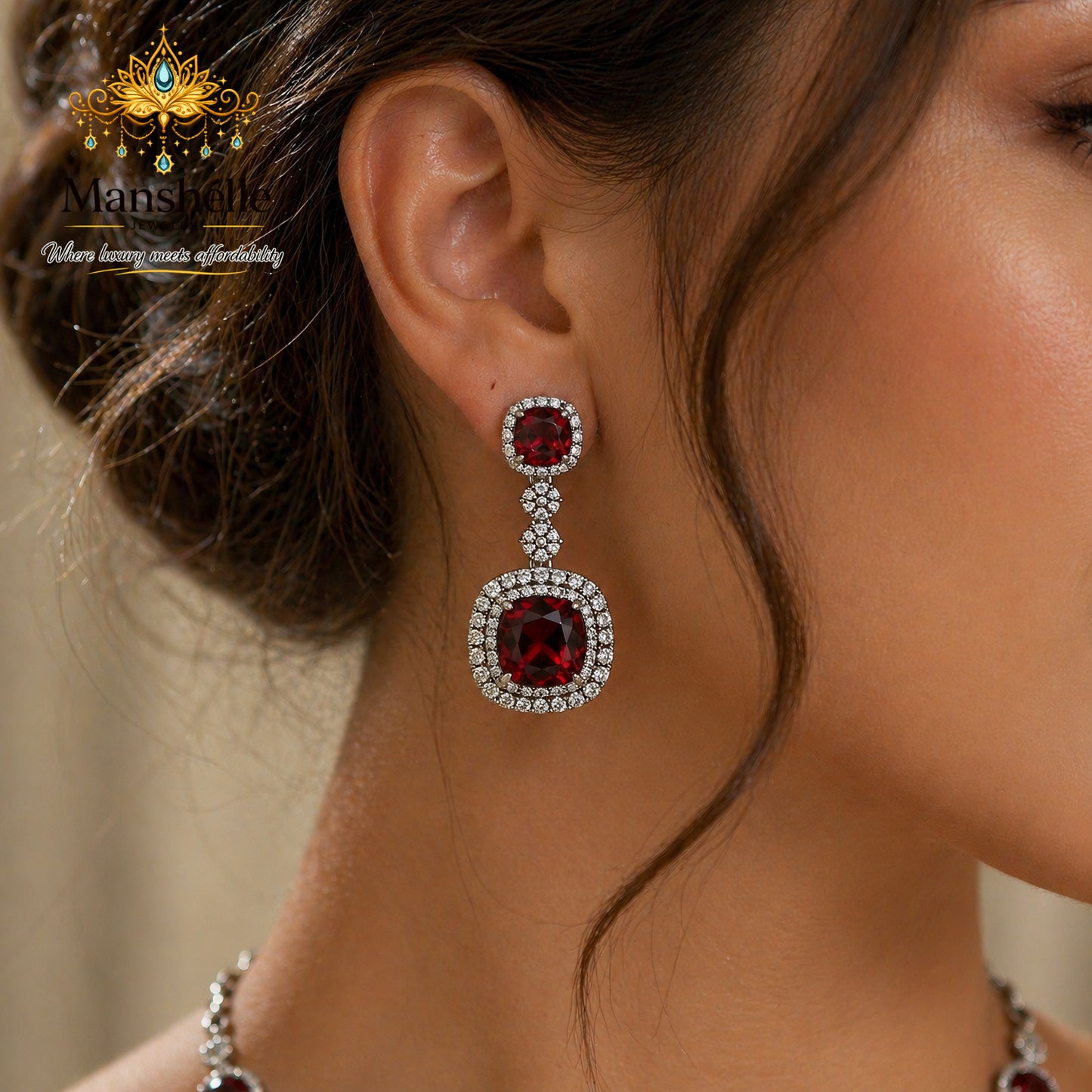 Manshélle Royale Ruby American Diamond Jewelry Set