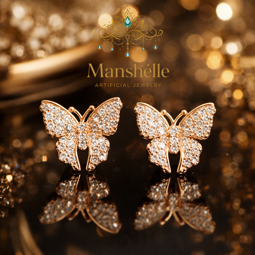 Manshélle - Golden Flutter Crystal Butterfly Earrings