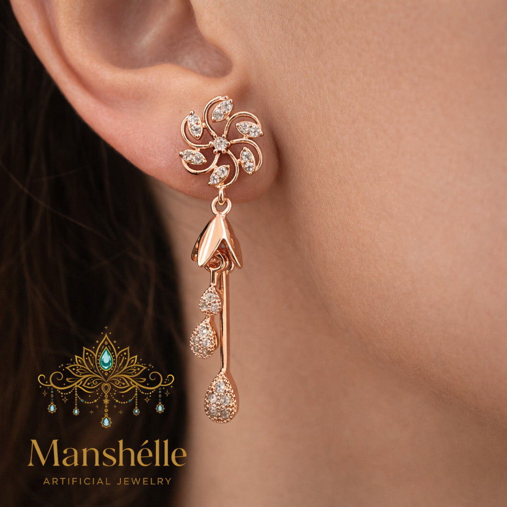 Manshélle - Rosé Blossom Crystal Drop Earrings