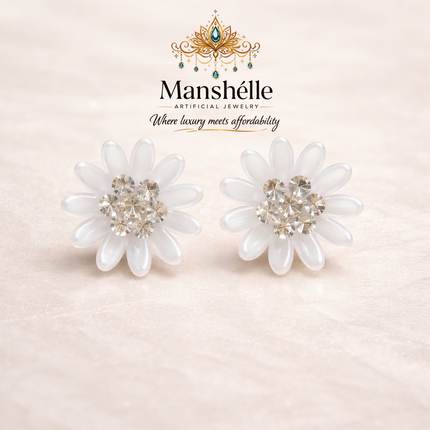 Manshélle - Pearl Bloom Crystal Stud Earrings