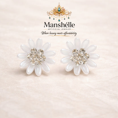 Manshélle - Pearl Bloom Crystal Stud Earrings