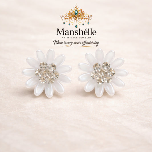 Manshélle - Pearl Bloom Crystal Stud Earrings