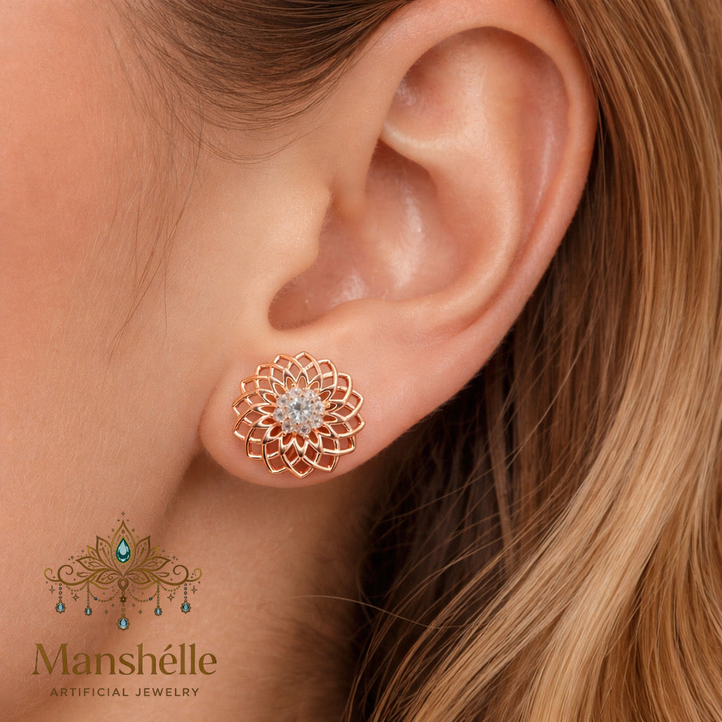 Manshélle - Rosette Radiance Crystal Stud Earrings