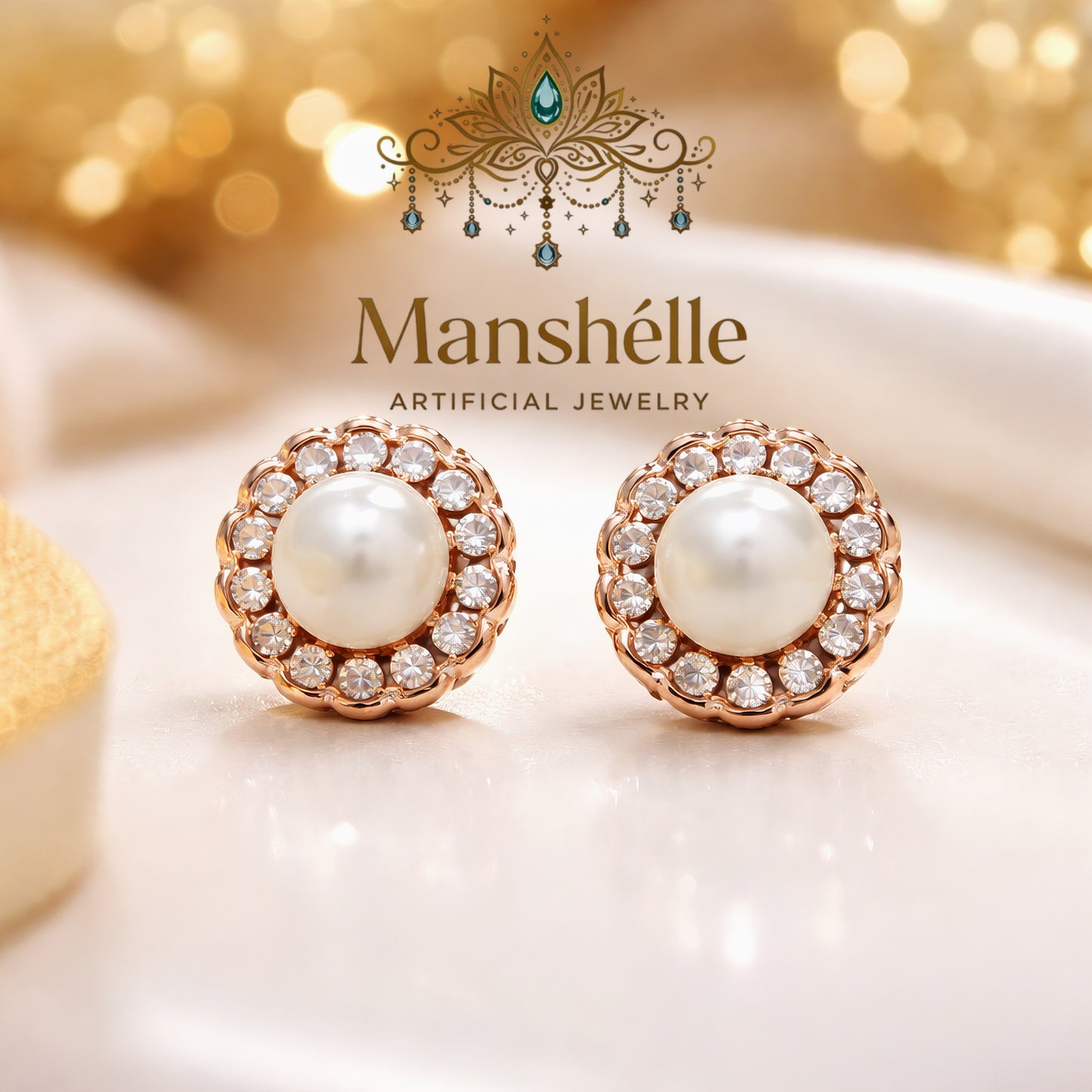 Manshélle - Pearl Radiance Halo Stud Earrings
