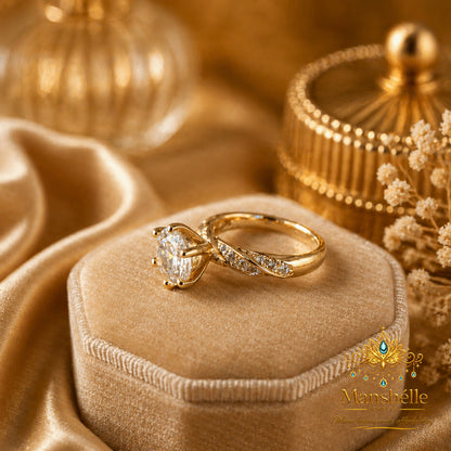 Manshélle Radiant 6-Claw Cubic Zirconia Luxury Gold Engagement Ring