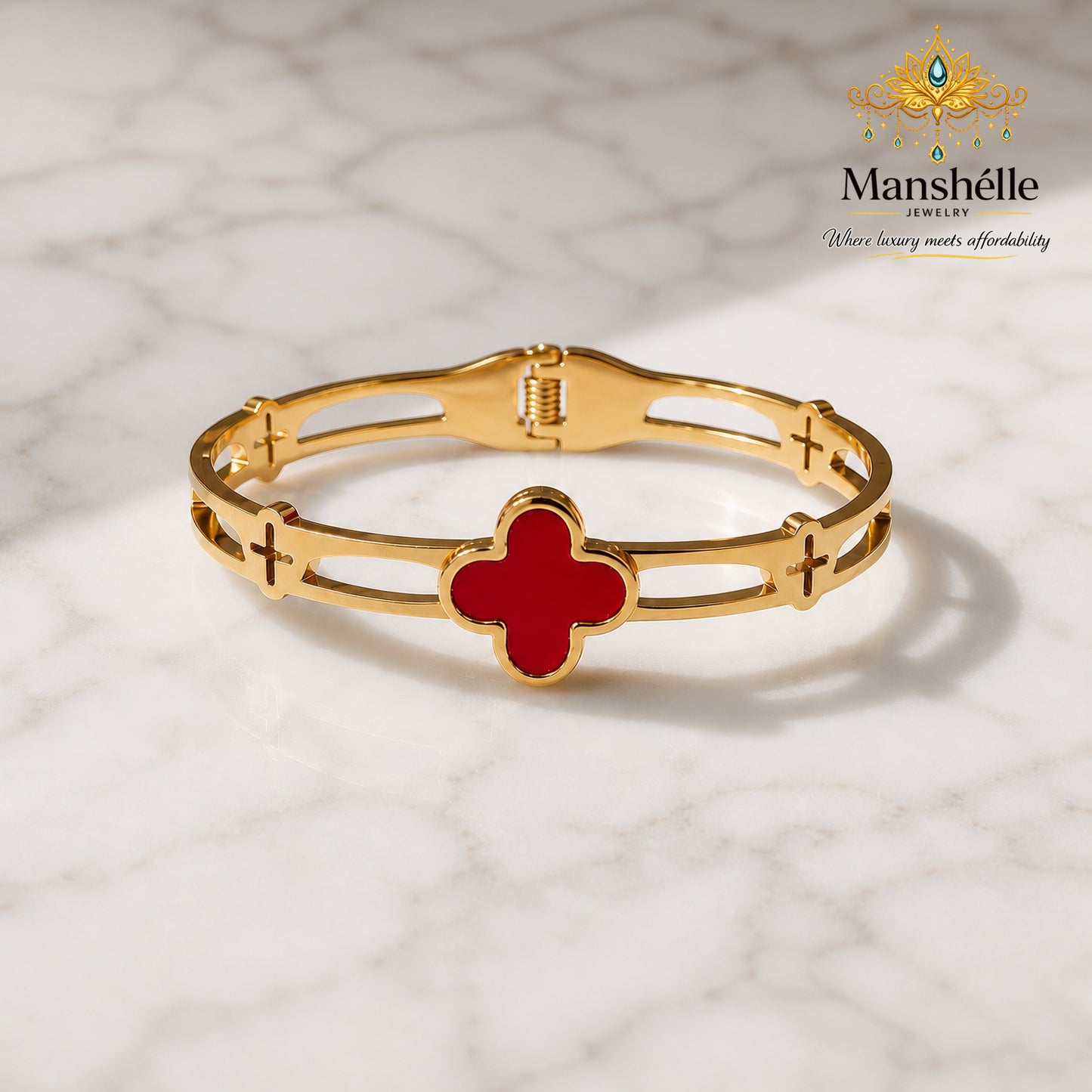Manshélle Ruby Clover Luxe Bangle Bracelet