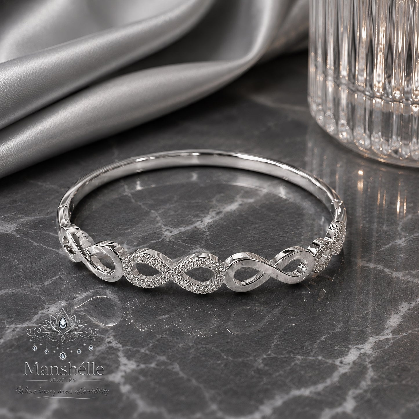 Manshélle Silver Infinity Luxe Bangle & Ring Set