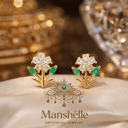 Manshélle - Emerald Bloom Crystal Stud Earrings
