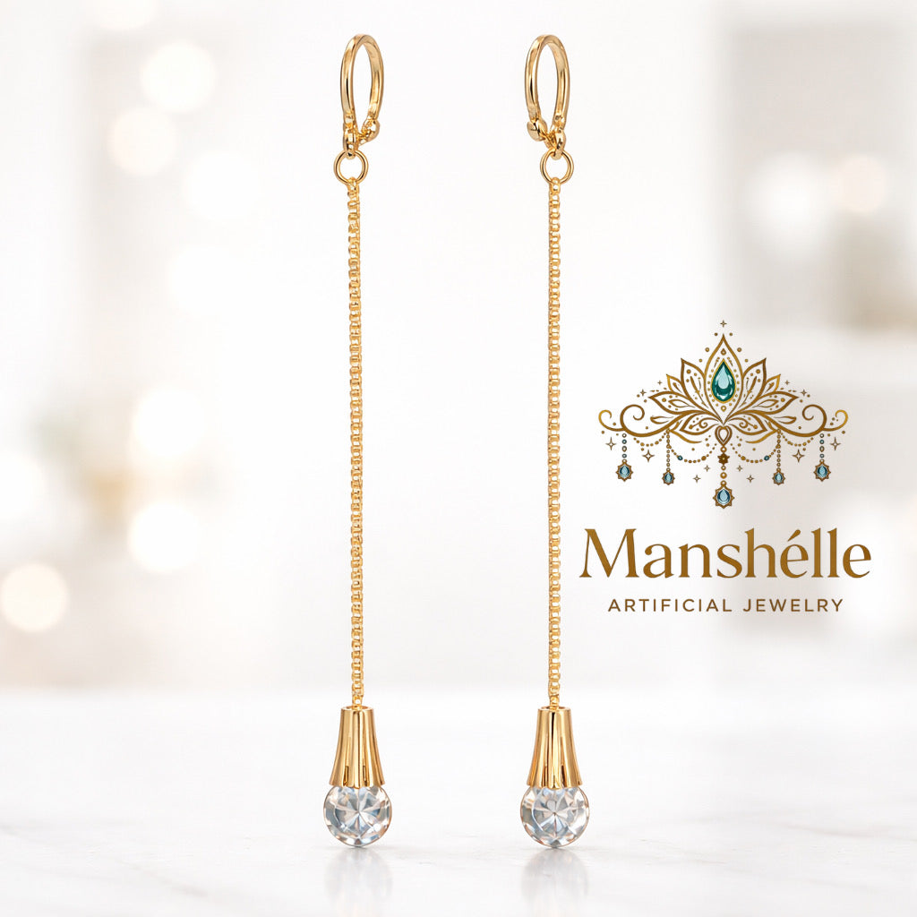 Manshélle - Aurora Drop Crystal Chain Earrings