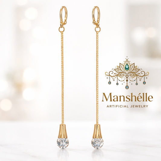 Manshélle - Aurora Drop Crystal Chain Earrings
