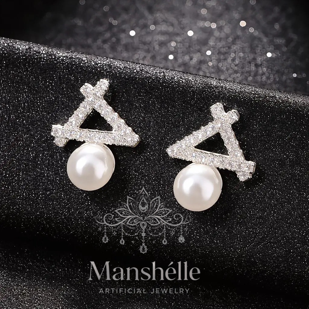 Manshélle - Lumina Pearl Triangle Earrings