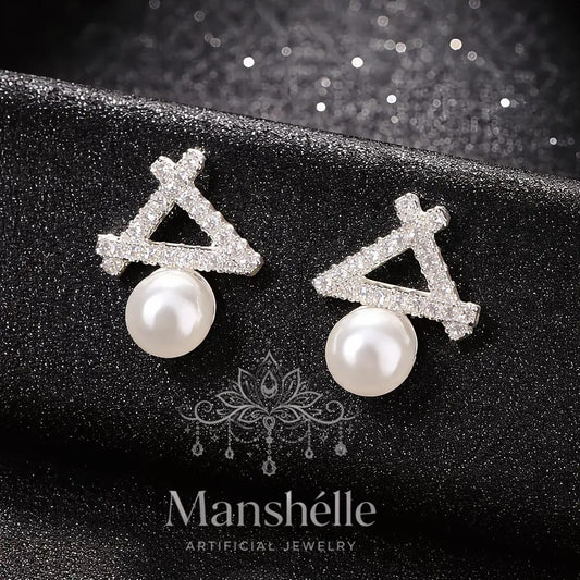 Manshélle - Lumina Pearl Triangle Earrings