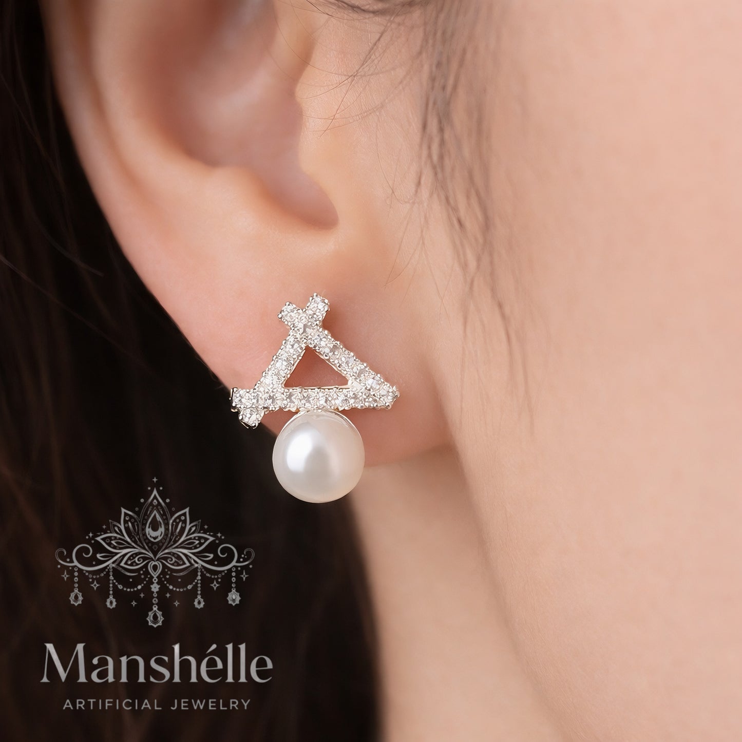 Manshélle - Lumina Pearl Triangle Earrings