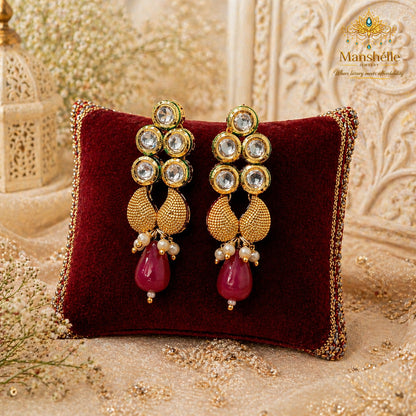 Manshélle Royal Kundan Cascade Jewelry Set – Ruby Drop Edition