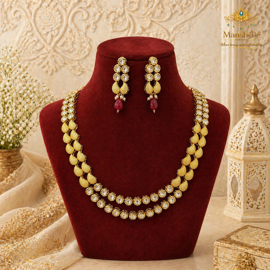 Manshélle Royal Kundan Cascade Jewelry Set – Ruby Drop Edition
