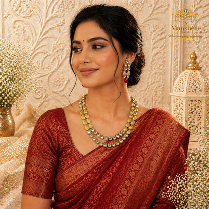 Manshélle Royal Kundan Cascade Jewelry Set – Ruby Drop Edition